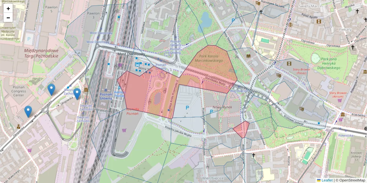 Szczegółowa mapa kodu pocztowego 61-586 z granicami, sąsiednimi kodami pocztowymi i urzędami pocztowymi