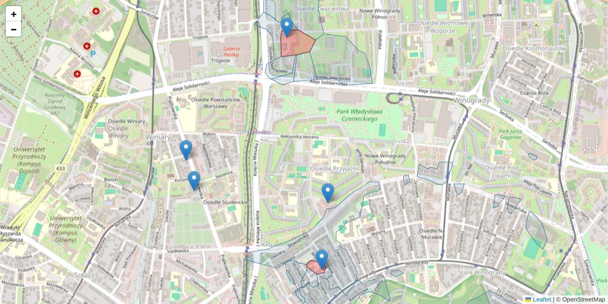 Szczegółowa mapa kodu pocztowego 61-640 z granicami, sąsiednimi kodami pocztowymi i urzędami pocztowymi