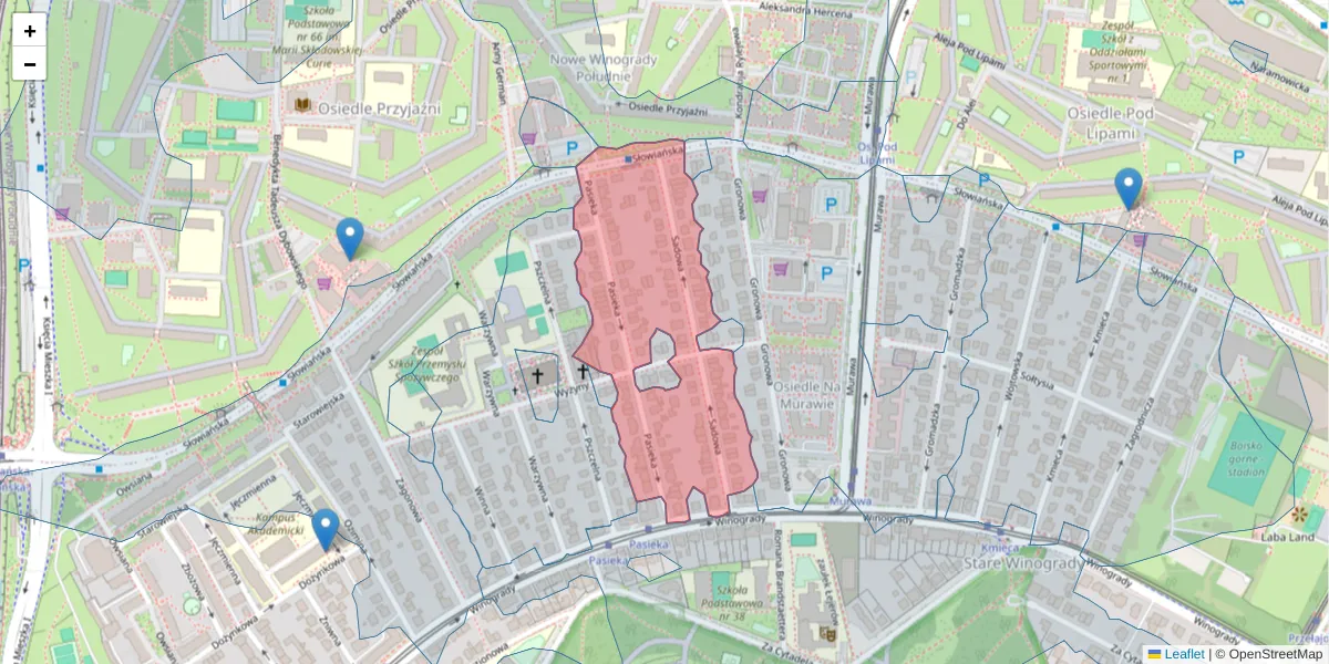 Szczegółowa mapa kodu pocztowego 61-657 z granicami, sąsiednimi kodami pocztowymi i urzędami pocztowymi