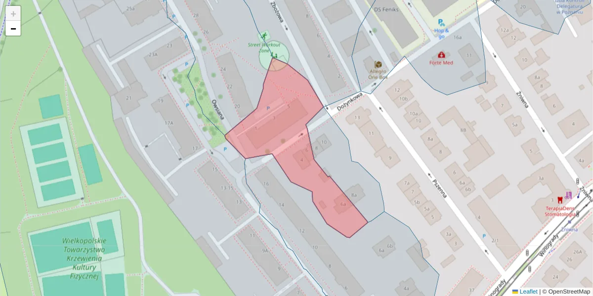 Szczegółowa mapa kodu pocztowego 61-661 z granicami, sąsiednimi kodami pocztowymi i urzędami pocztowymi