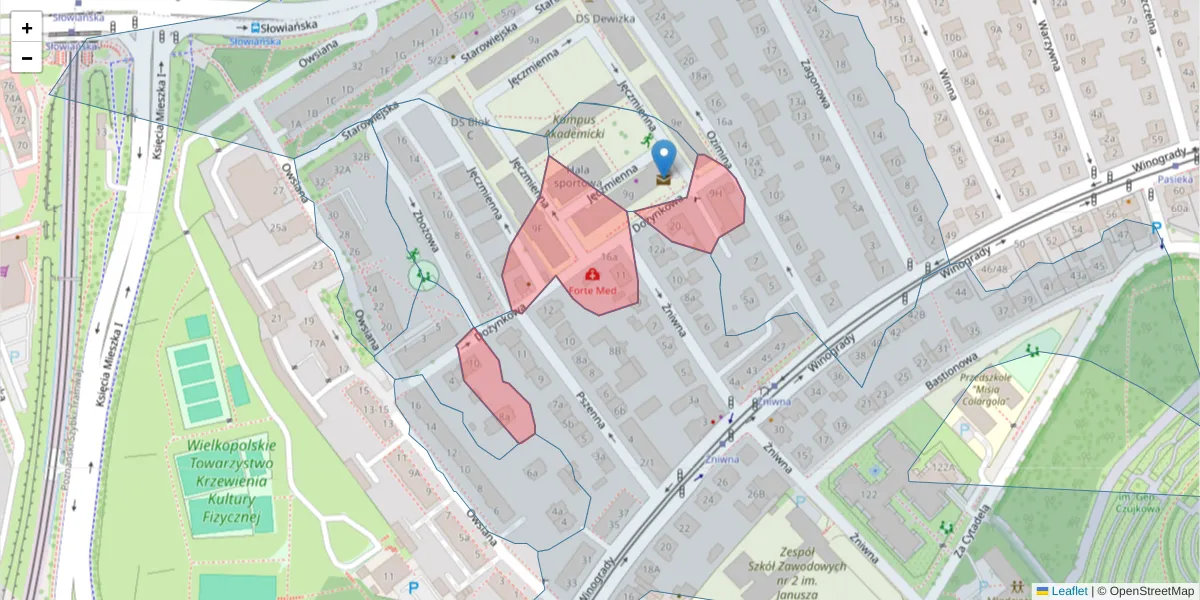 Szczegółowa mapa kodu pocztowego 61-662 z granicami, sąsiednimi kodami pocztowymi i urzędami pocztowymi