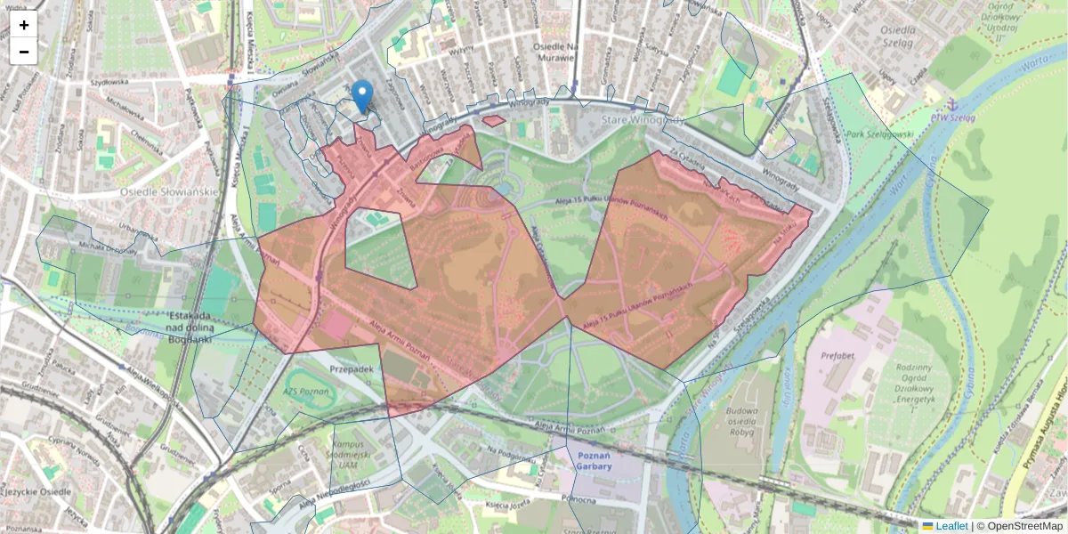 Szczegółowa mapa kodu pocztowego 61-663 z granicami, sąsiednimi kodami pocztowymi i urzędami pocztowymi