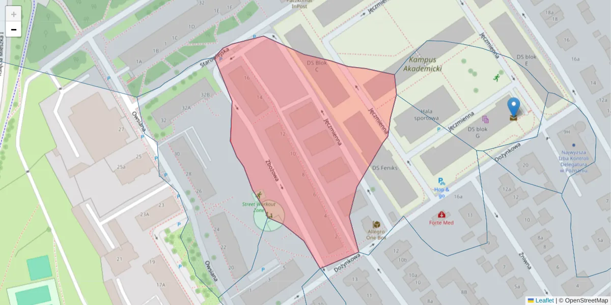 Szczegółowa mapa kodu pocztowego 61-668 z granicami, sąsiednimi kodami pocztowymi i urzędami pocztowymi