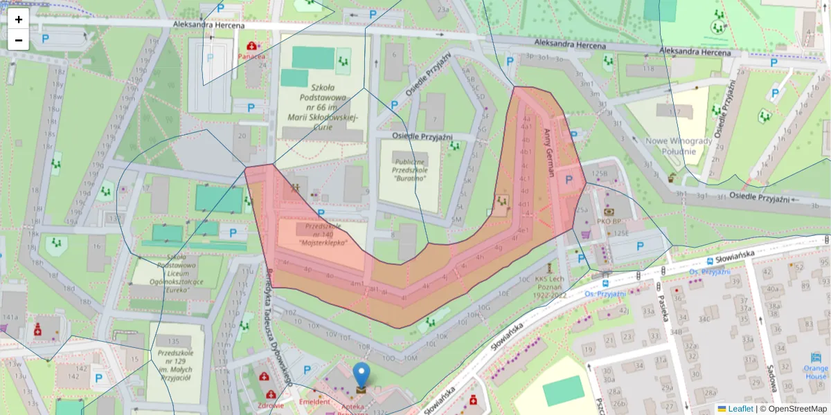Szczegółowa mapa kodu pocztowego 61-682 z granicami, sąsiednimi kodami pocztowymi i urzędami pocztowymi