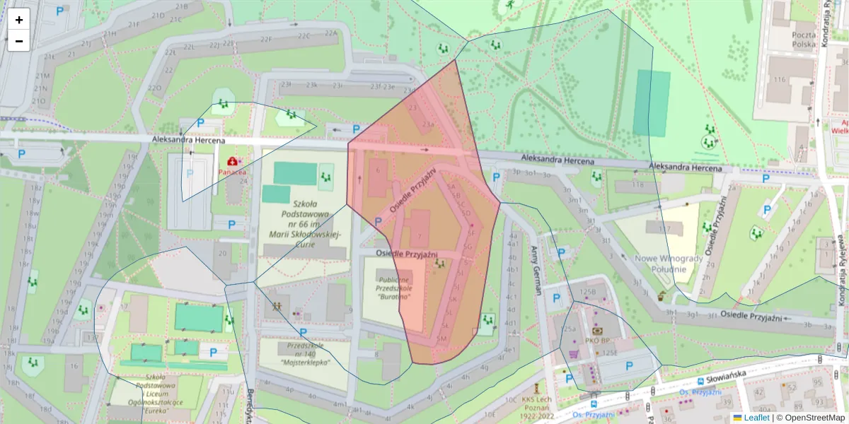 Szczegółowa mapa kodu pocztowego 61-683 z granicami, sąsiednimi kodami pocztowymi i urzędami pocztowymi