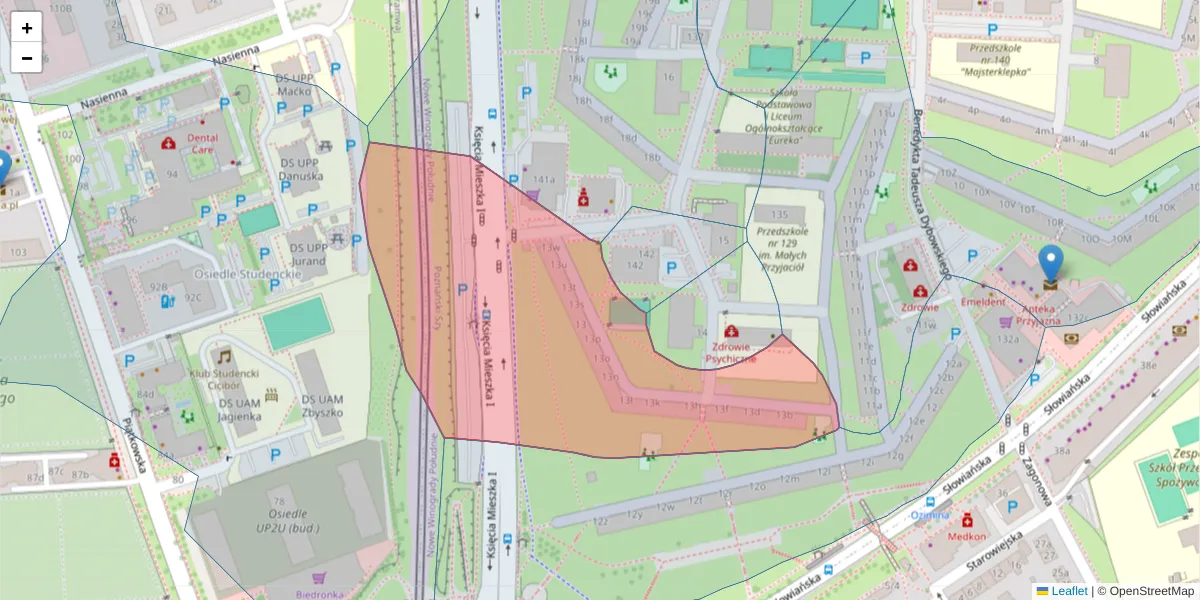 Szczegółowa mapa kodu pocztowego 61-687 z granicami, sąsiednimi kodami pocztowymi i urzędami pocztowymi