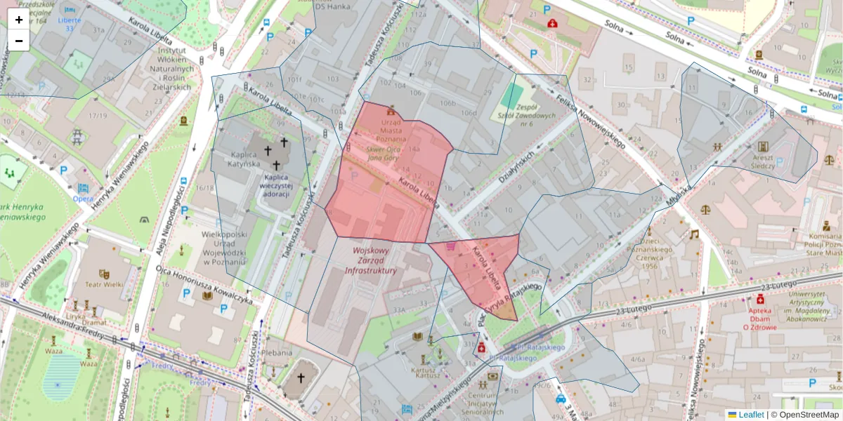 Szczegółowa mapa kodu pocztowego 61-706 z granicami, sąsiednimi kodami pocztowymi i urzędami pocztowymi