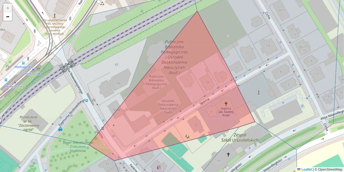 Szczegółowa mapa kodu pocztowego 61-709 z granicami, sąsiednimi kodami pocztowymi i urzędami pocztowymi