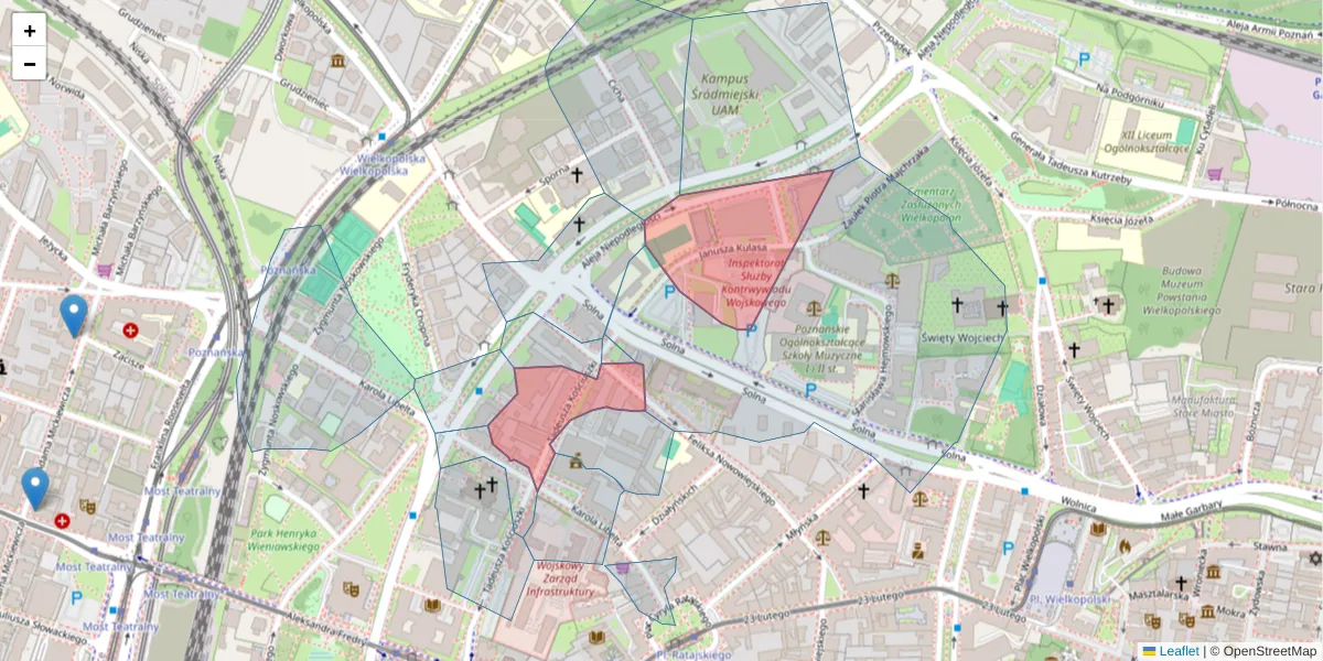 Szczegółowa mapa kodu pocztowego 61-717 z granicami, sąsiednimi kodami pocztowymi i urzędami pocztowymi