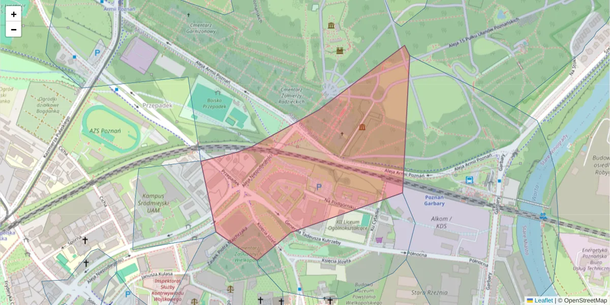 Szczegółowa mapa kodu pocztowego 61-719 z granicami, sąsiednimi kodami pocztowymi i urzędami pocztowymi