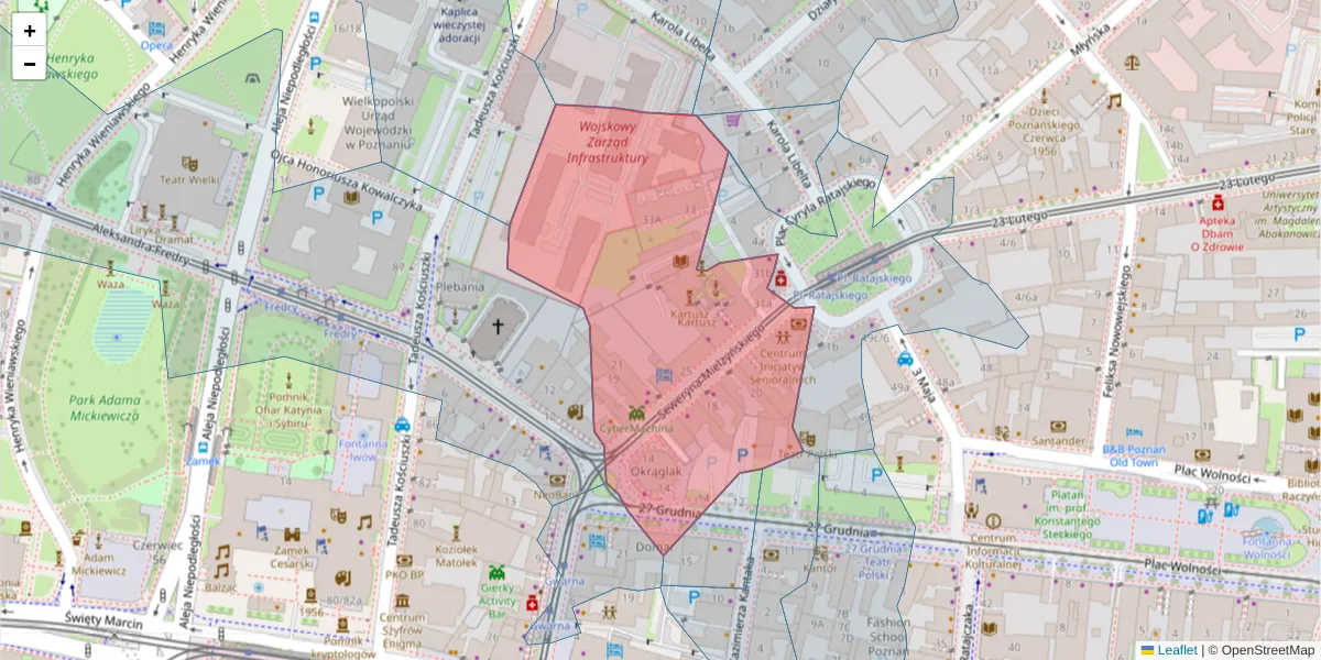 Szczegółowa mapa kodu pocztowego 61-725 z granicami, sąsiednimi kodami pocztowymi i urzędami pocztowymi