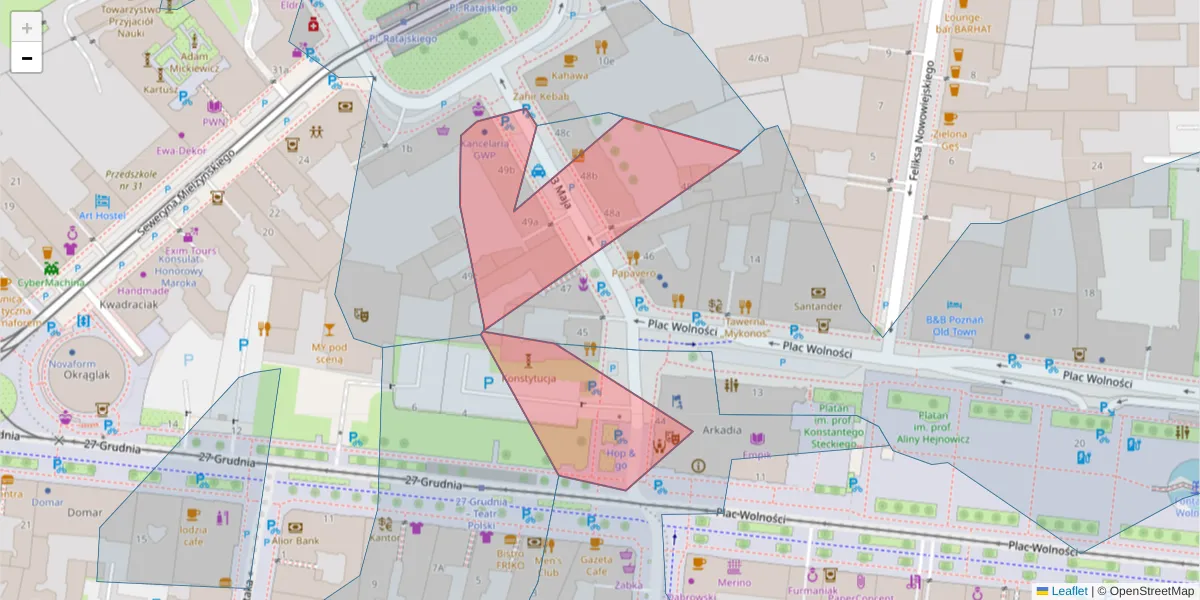 Szczegółowa mapa kodu pocztowego 61-728 z granicami, sąsiednimi kodami pocztowymi i urzędami pocztowymi