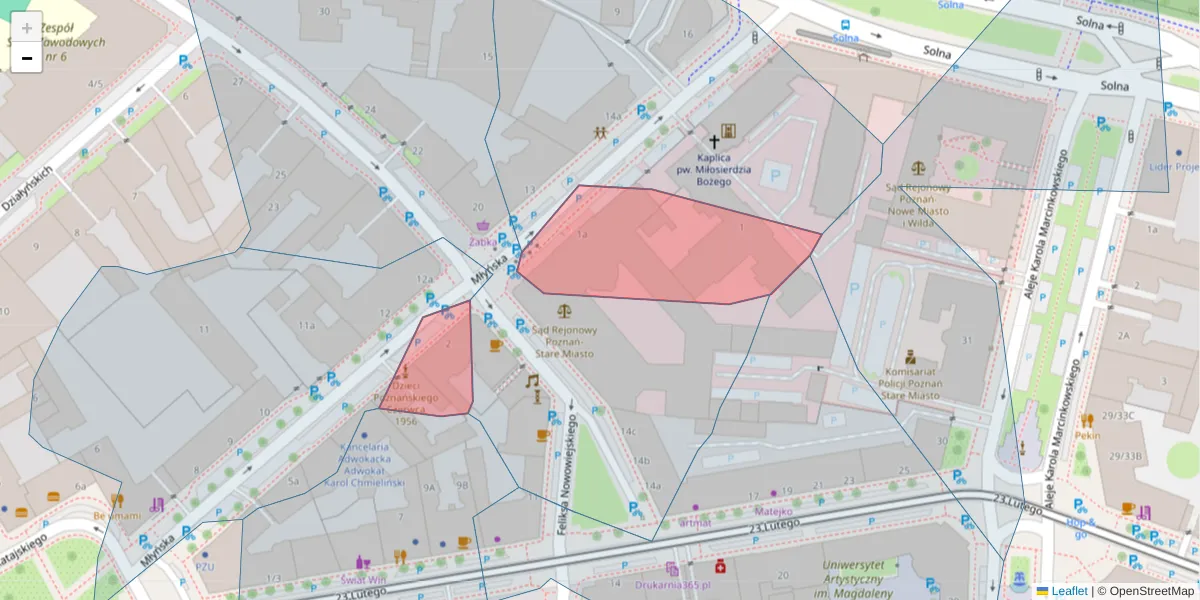 Szczegółowa mapa kodu pocztowego 61-729 z granicami, sąsiednimi kodami pocztowymi i urzędami pocztowymi