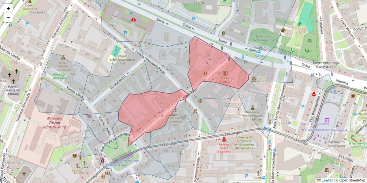 Szczegółowa mapa kodu pocztowego 61-730 z granicami, sąsiednimi kodami pocztowymi i urzędami pocztowymi