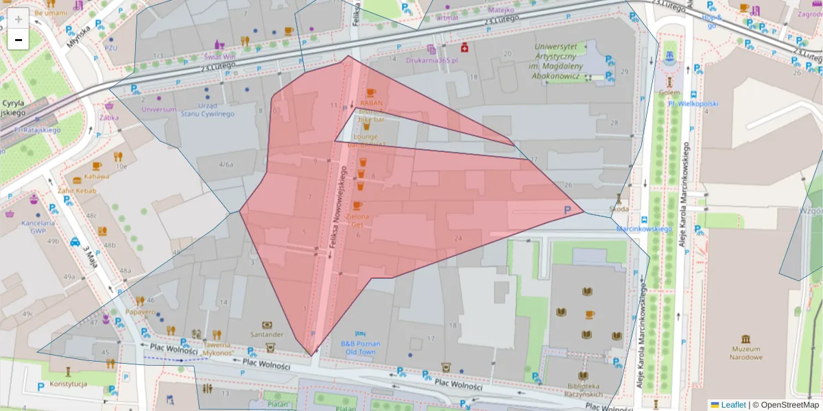 Szczegółowa mapa kodu pocztowego 61-731 z granicami, sąsiednimi kodami pocztowymi i urzędami pocztowymi