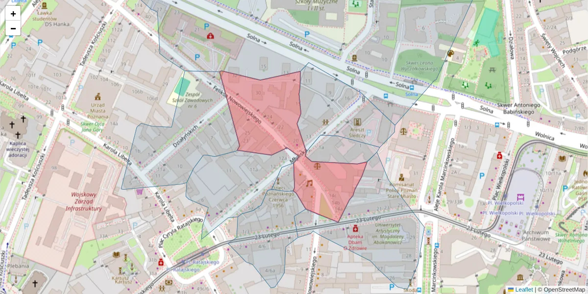 Szczegółowa mapa kodu pocztowego 61-732 z granicami, sąsiednimi kodami pocztowymi i urzędami pocztowymi