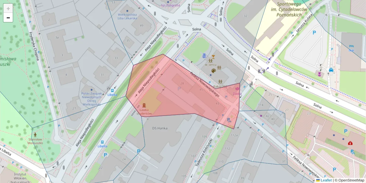 Szczegółowa mapa kodu pocztowego 61-733 z granicami, sąsiednimi kodami pocztowymi i urzędami pocztowymi