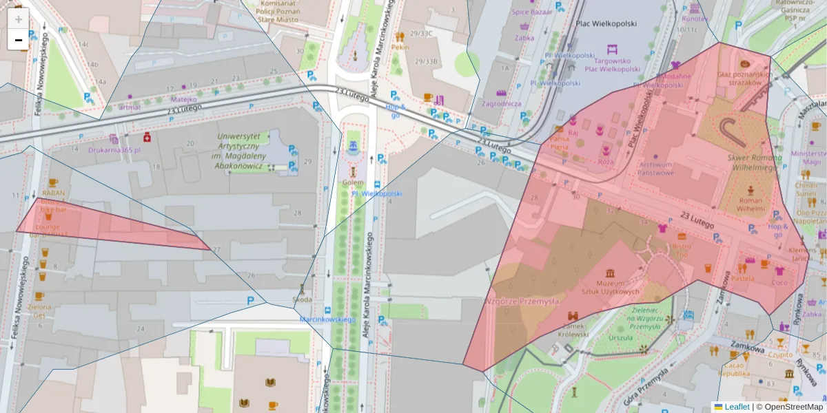 Szczegółowa mapa kodu pocztowego 61-744 z granicami, sąsiednimi kodami pocztowymi i urzędami pocztowymi