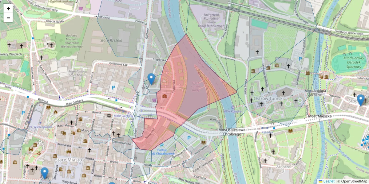 Szczegółowa mapa kodu pocztowego 61-754 z granicami, sąsiednimi kodami pocztowymi i urzędami pocztowymi