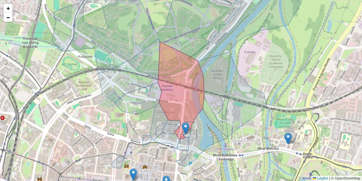 Szczegółowa mapa kodu pocztowego 61-757 z granicami, sąsiednimi kodami pocztowymi i urzędami pocztowymi