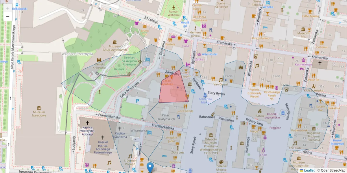 Szczegółowa mapa kodu pocztowego 61-768 z granicami, sąsiednimi kodami pocztowymi i urzędami pocztowymi