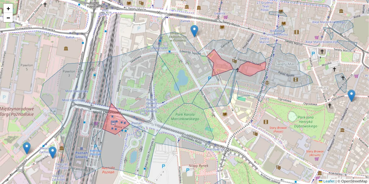 Szczegółowa mapa kodu pocztowego 61-818 z granicami, sąsiednimi kodami pocztowymi i urzędami pocztowymi