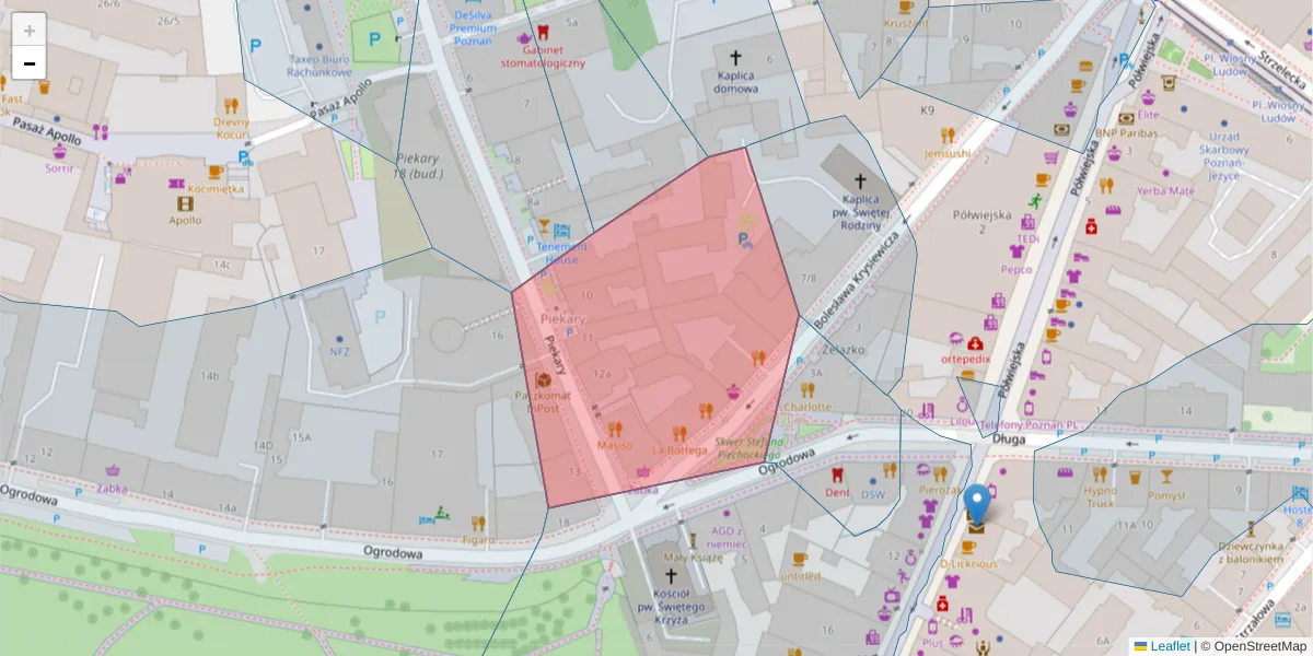 Szczegółowa mapa kodu pocztowego 61-825 z granicami, sąsiednimi kodami pocztowymi i urzędami pocztowymi