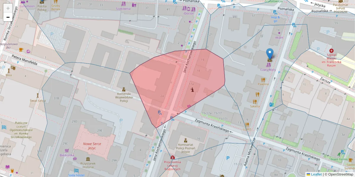 Szczegółowa mapa kodu pocztowego 61-837 z granicami, sąsiednimi kodami pocztowymi i urzędami pocztowymi