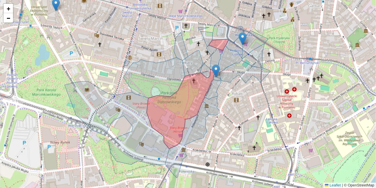 Szczegółowa mapa kodu pocztowego 61-888 z granicami, sąsiednimi kodami pocztowymi i urzędami pocztowymi