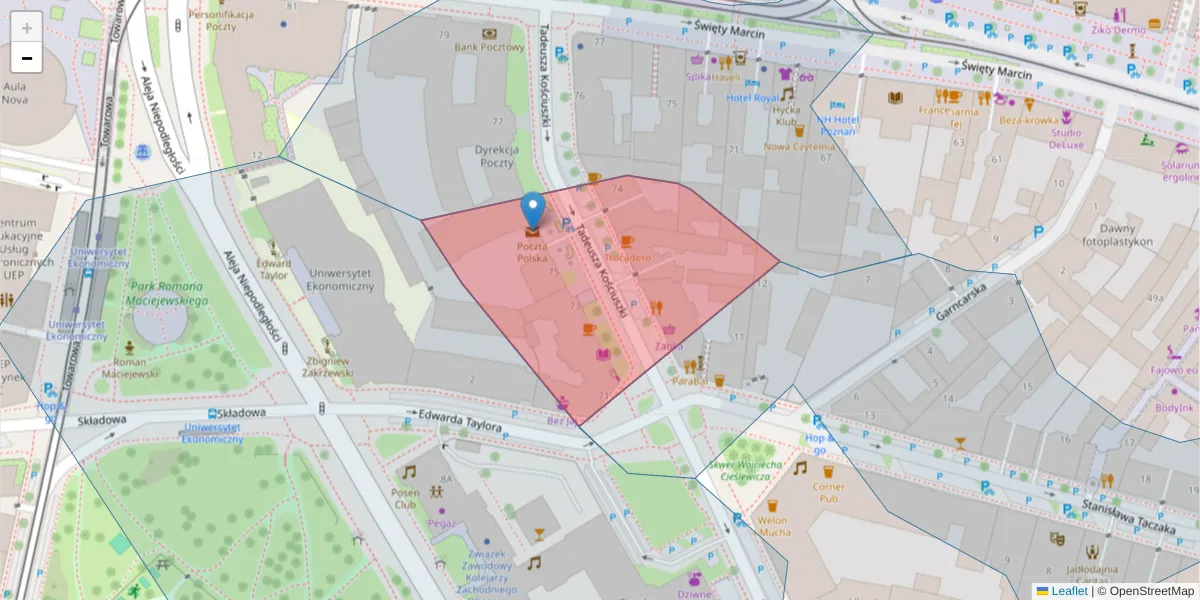 Szczegółowa mapa kodu pocztowego 61-892 z granicami, sąsiednimi kodami pocztowymi i urzędami pocztowymi