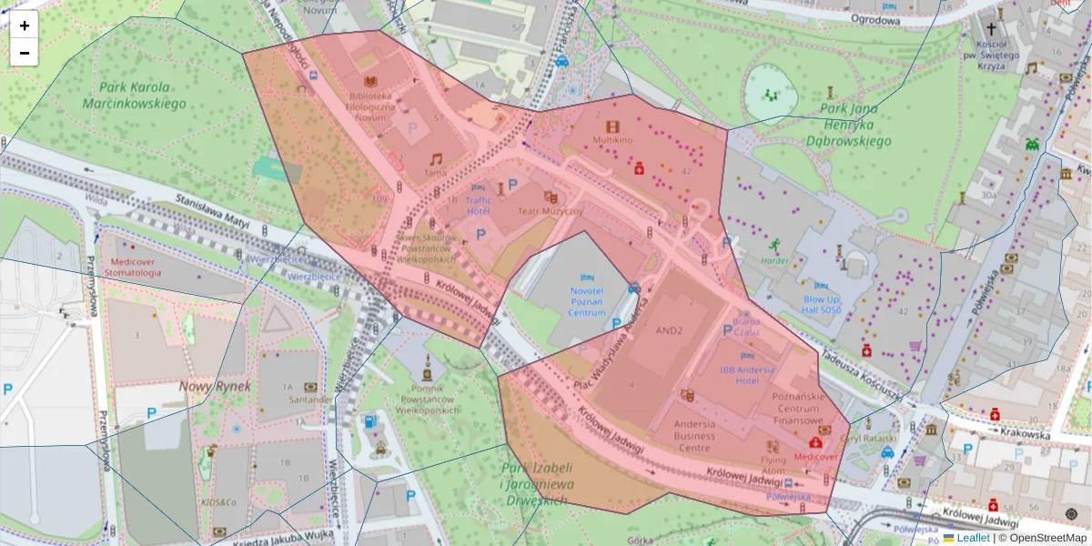 Szczegółowa mapa kodu pocztowego 61-894 z granicami, sąsiednimi kodami pocztowymi i urzędami pocztowymi