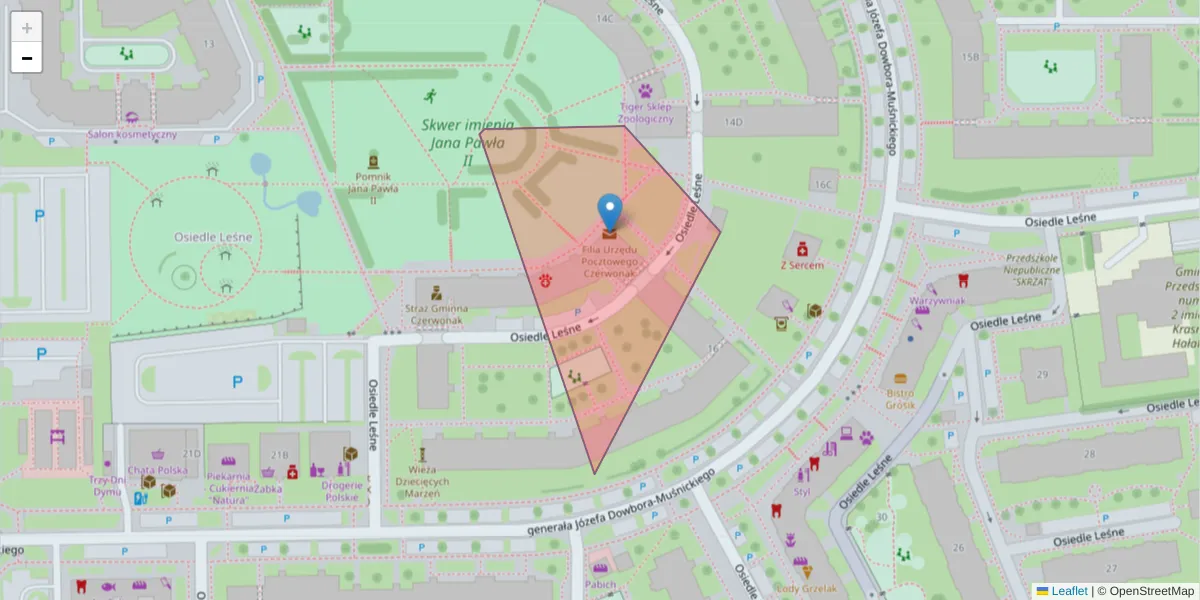 Szczegółowa mapa kodu pocztowego 62-027 z granicami, sąsiednimi kodami pocztowymi i urzędami pocztowymi