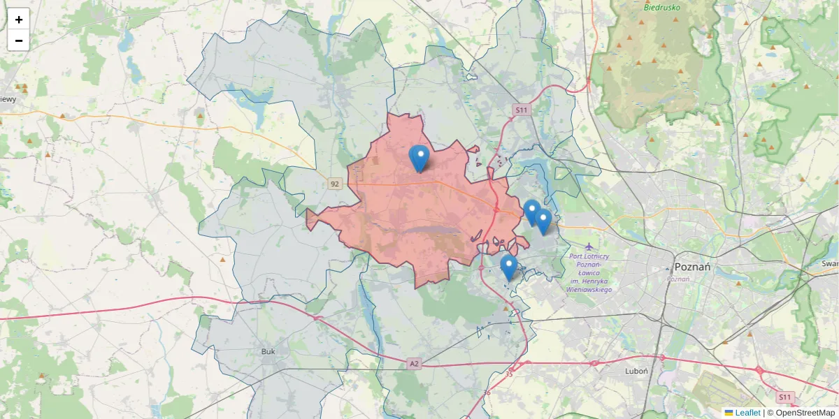 Szczegółowa mapa kodu pocztowego 62-080 z granicami, sąsiednimi kodami pocztowymi i urzędami pocztowymi