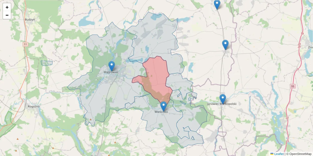 Szczegółowa mapa kodu pocztowego 62-106 z granicami, sąsiednimi kodami pocztowymi i urzędami pocztowymi