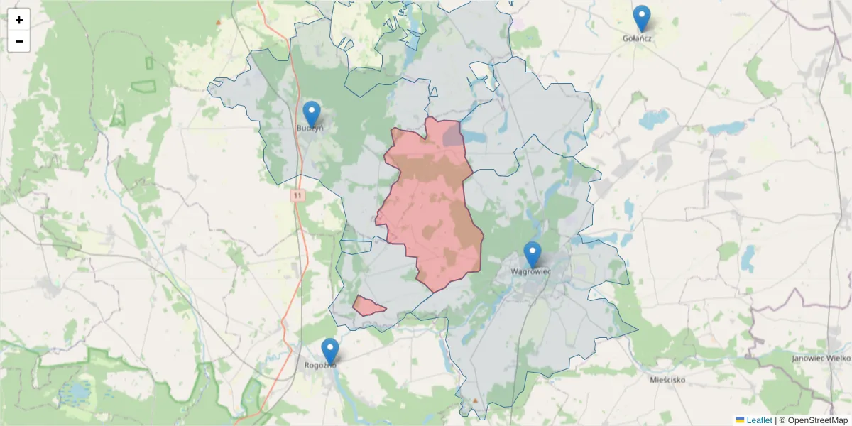 Szczegółowa mapa kodu pocztowego 62-113 z granicami, sąsiednimi kodami pocztowymi i urzędami pocztowymi