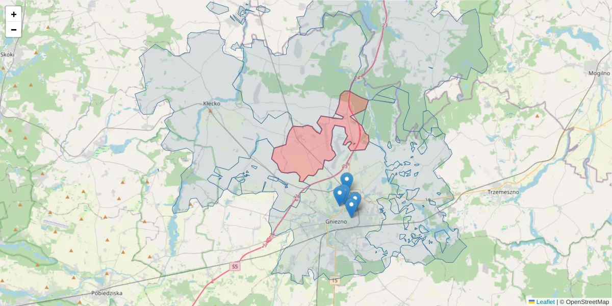 Szczegółowa mapa kodu pocztowego 62-211 z granicami, sąsiednimi kodami pocztowymi i urzędami pocztowymi