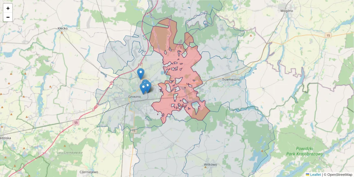 Szczegółowa mapa kodu pocztowego 62-214 z granicami, sąsiednimi kodami pocztowymi i urzędami pocztowymi