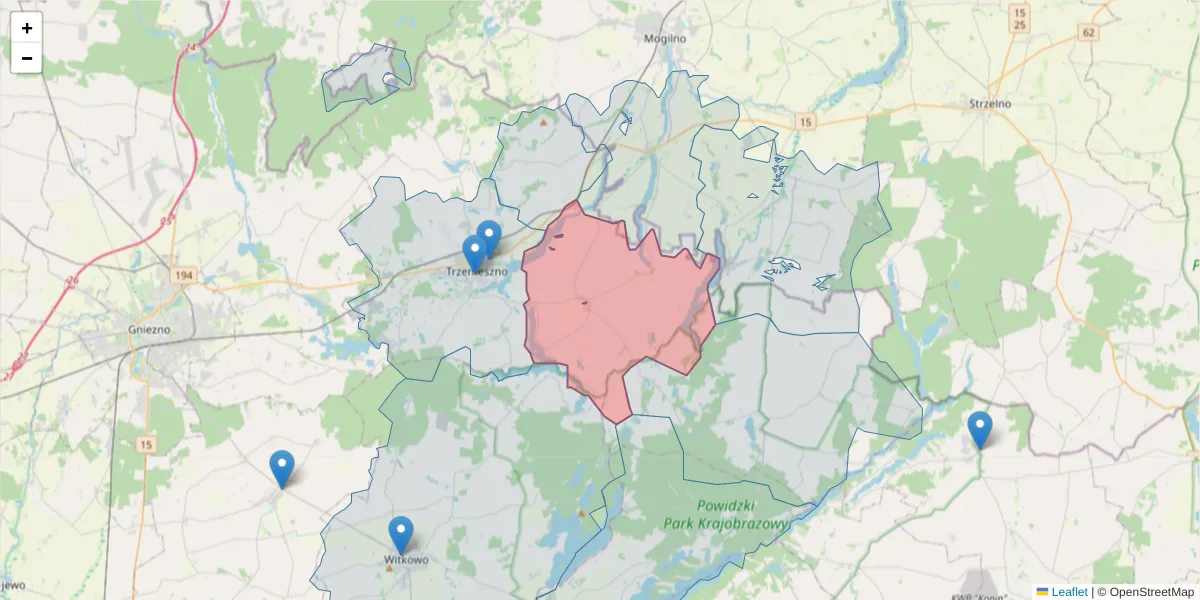 Szczegółowa mapa kodu pocztowego 62-235 z granicami, sąsiednimi kodami pocztowymi i urzędami pocztowymi