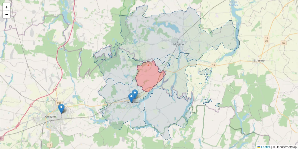 Szczegółowa mapa kodu pocztowego 62-238 z granicami, sąsiednimi kodami pocztowymi i urzędami pocztowymi