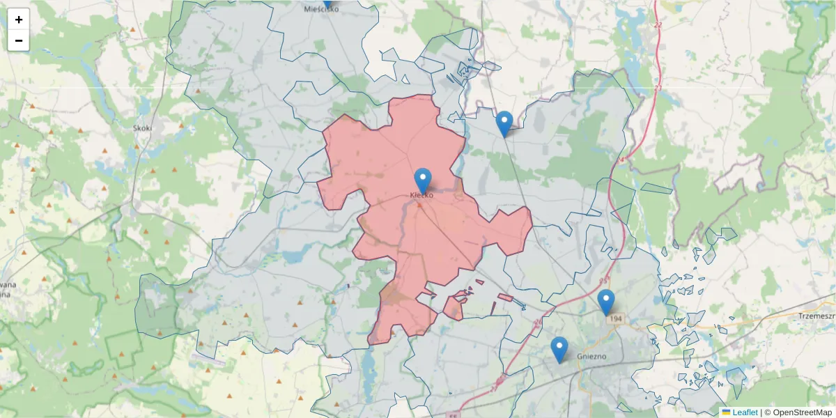 Szczegółowa mapa kodu pocztowego 62-270 z granicami, sąsiednimi kodami pocztowymi i urzędami pocztowymi