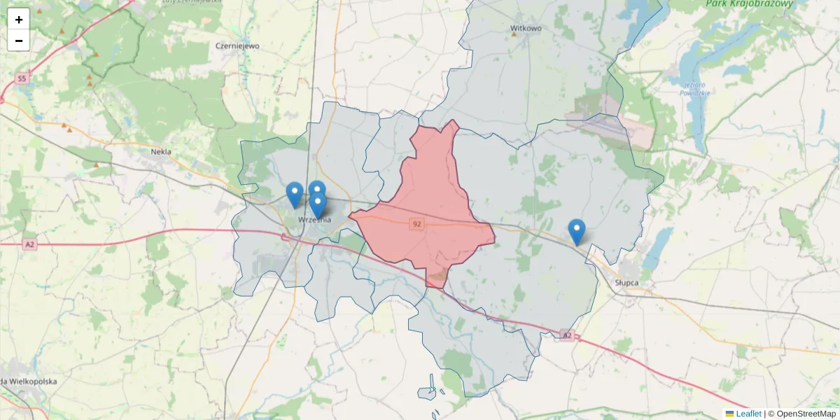 Szczegółowa mapa kodu pocztowego 62-302 z granicami, sąsiednimi kodami pocztowymi i urzędami pocztowymi