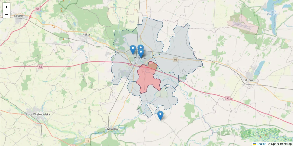 Szczegółowa mapa kodu pocztowego 62-303 z granicami, sąsiednimi kodami pocztowymi i urzędami pocztowymi