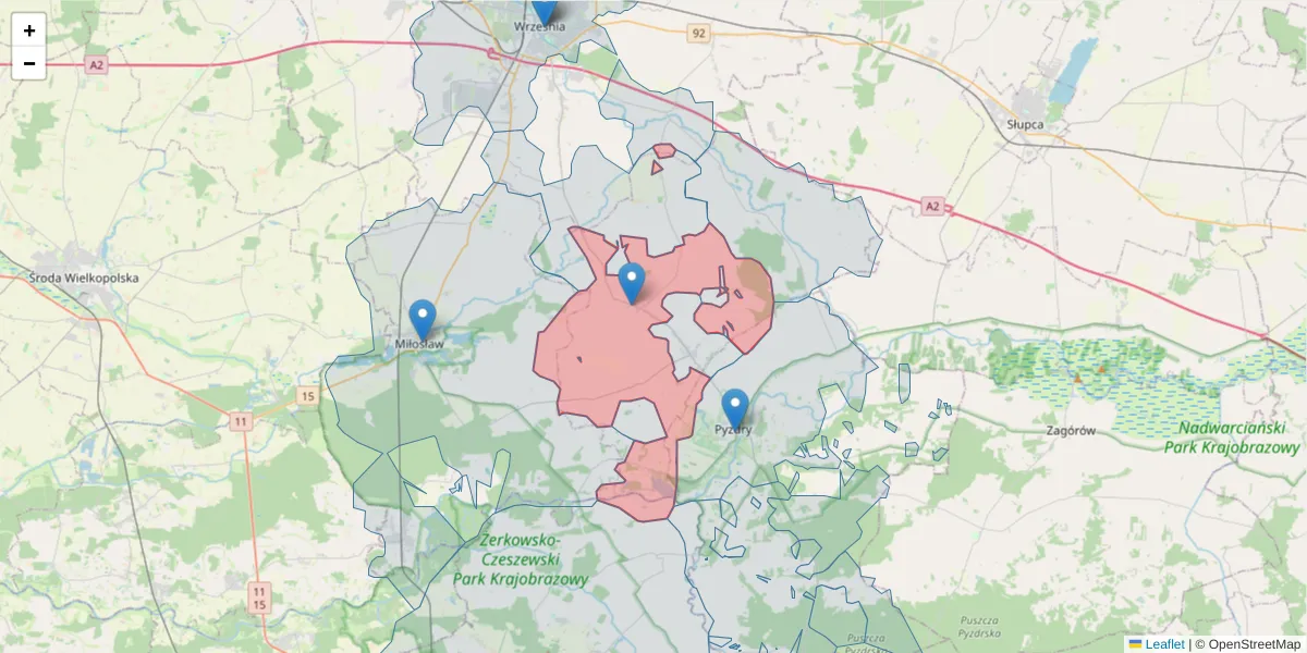Szczegółowa mapa kodu pocztowego 62-306 z granicami, sąsiednimi kodami pocztowymi i urzędami pocztowymi