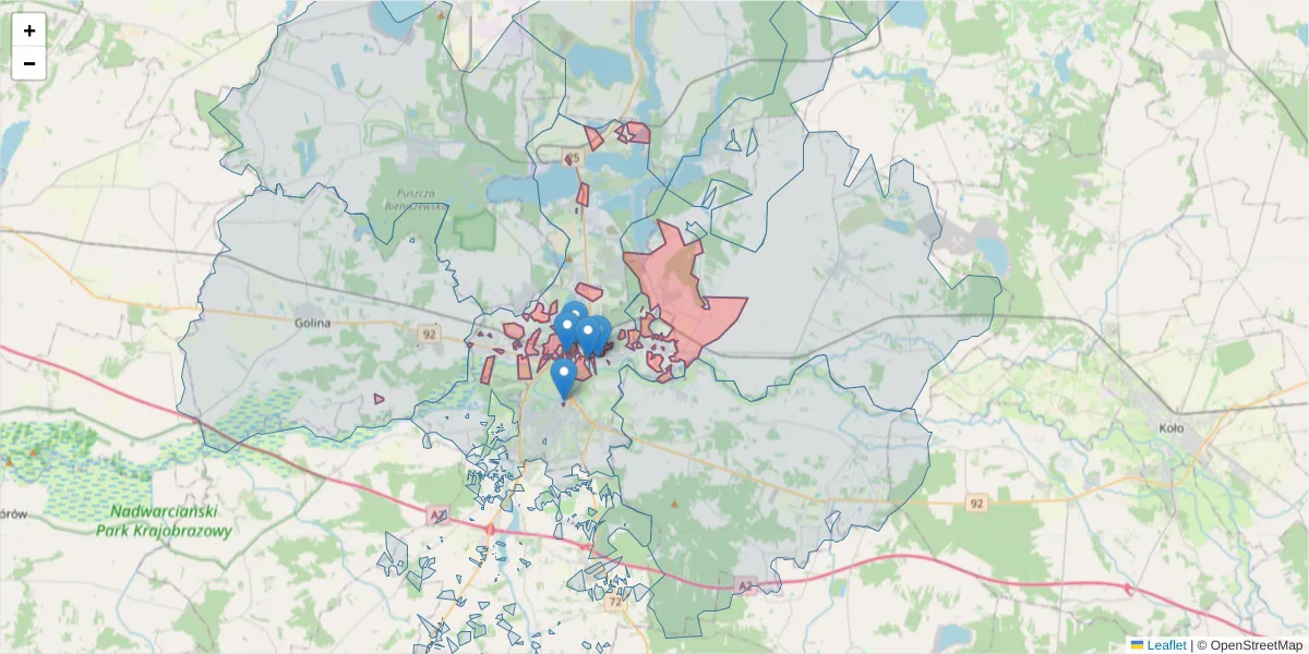 Szczegółowa mapa kodu pocztowego 62-510 z granicami, sąsiednimi kodami pocztowymi i urzędami pocztowymi