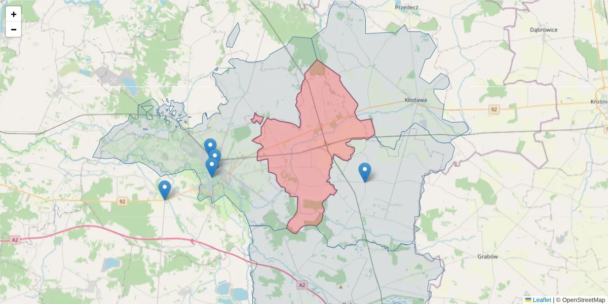 Szczegółowa mapa kodu pocztowego 62-640 z granicami, sąsiednimi kodami pocztowymi i urzędami pocztowymi
