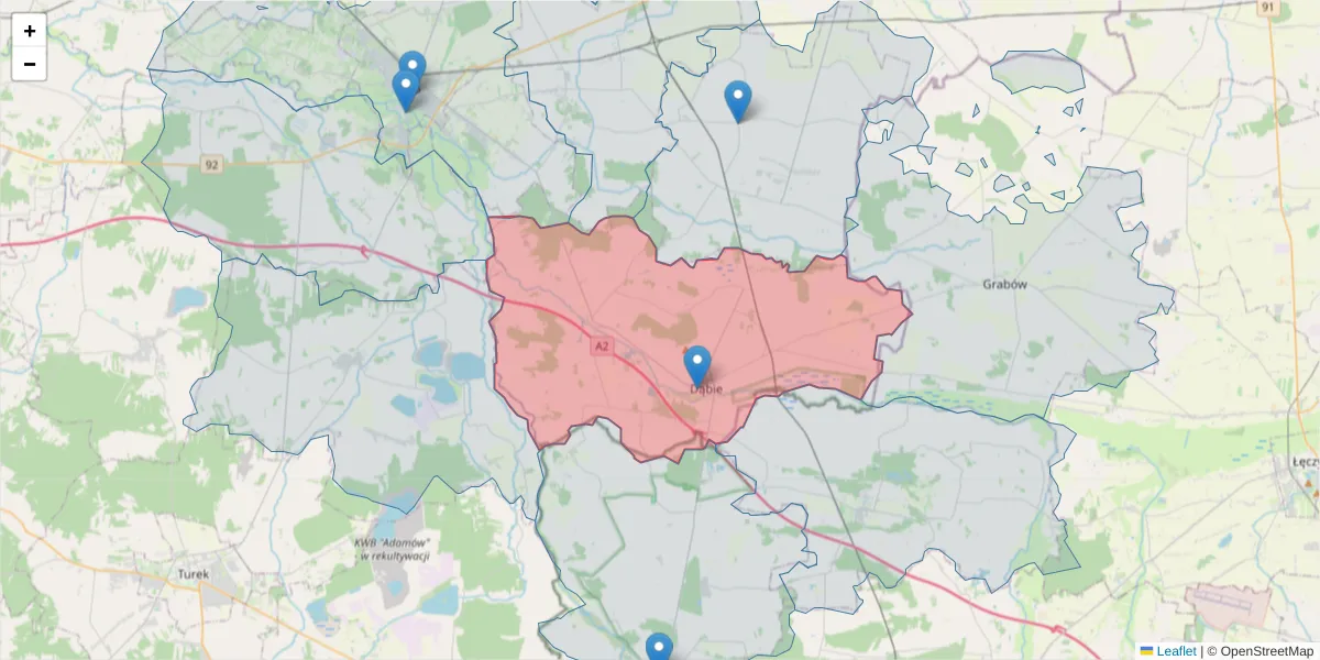 Szczegółowa mapa kodu pocztowego 62-660 z granicami, sąsiednimi kodami pocztowymi i urzędami pocztowymi