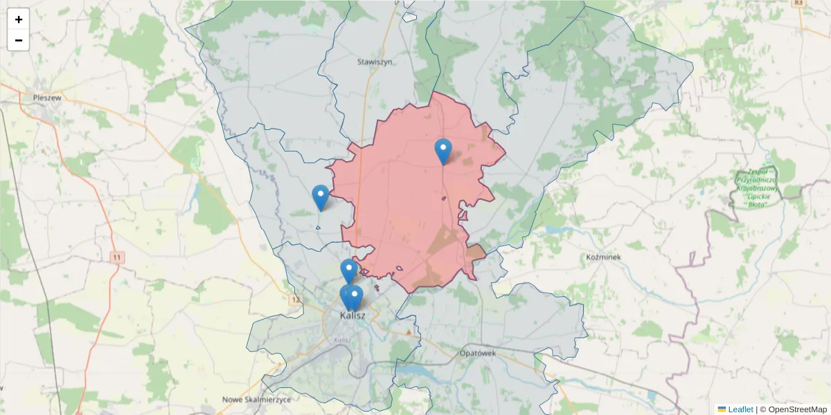 Szczegółowa mapa kodu pocztowego 62-817 z granicami, sąsiednimi kodami pocztowymi i urzędami pocztowymi