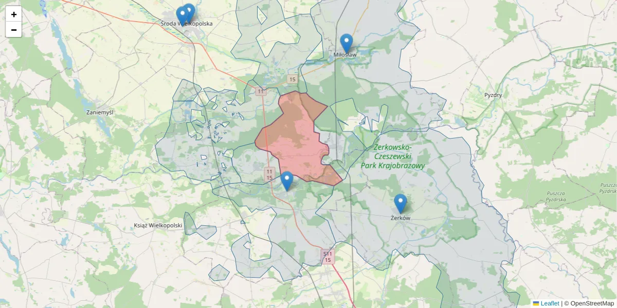 Szczegółowa mapa kodu pocztowego 63-025 z granicami, sąsiednimi kodami pocztowymi i urzędami pocztowymi