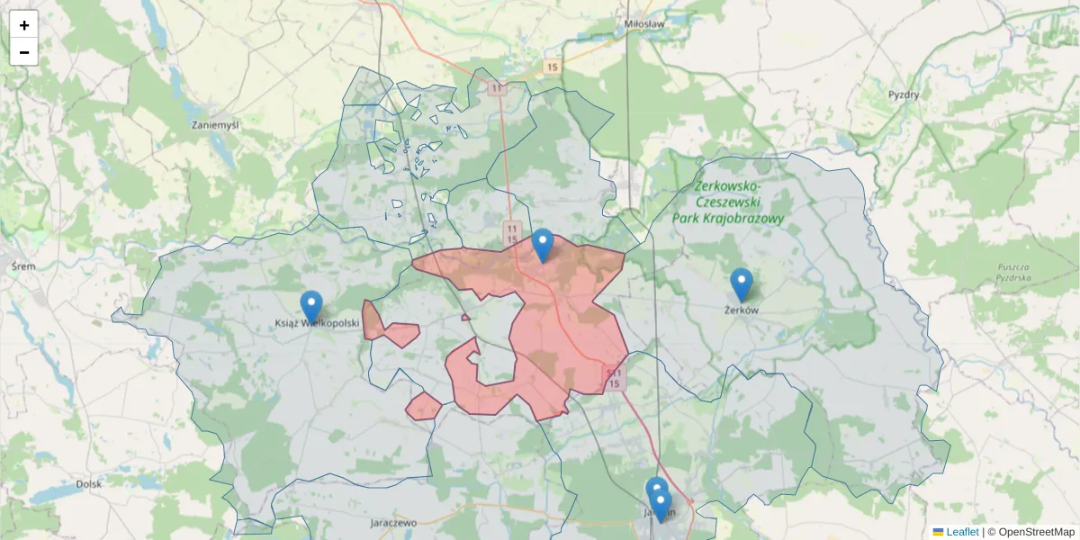 Szczegółowa mapa kodu pocztowego 63-040 z granicami, sąsiednimi kodami pocztowymi i urzędami pocztowymi