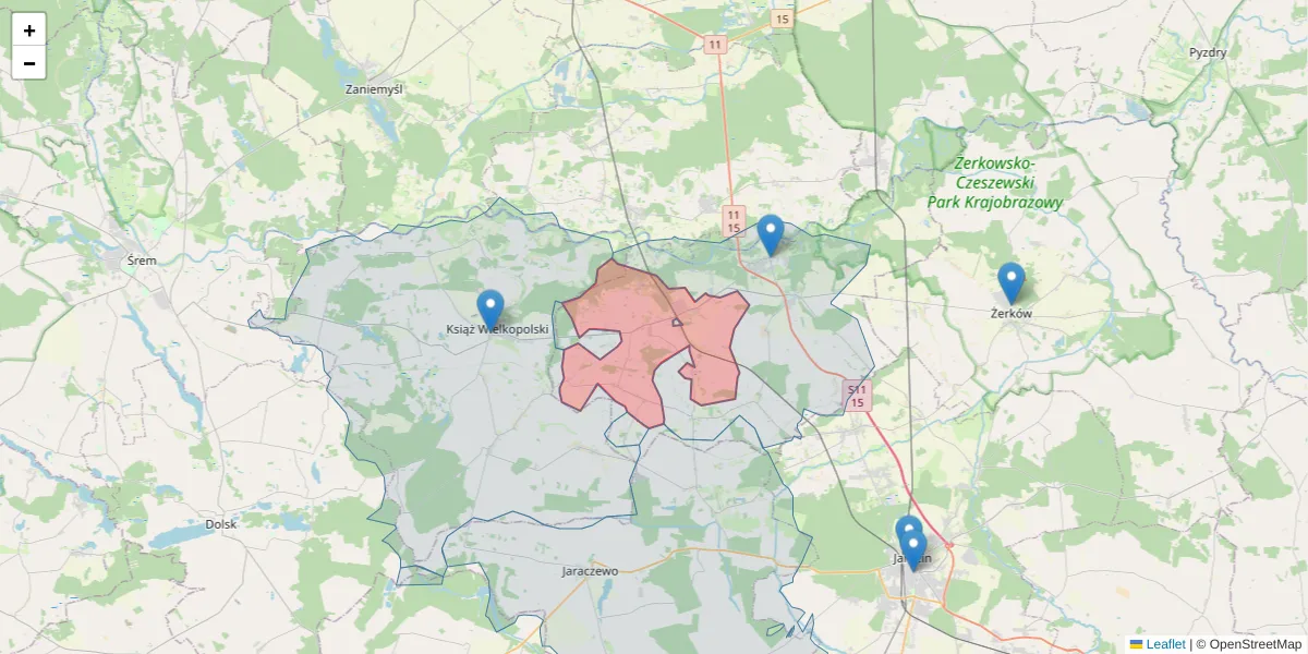 Szczegółowa mapa kodu pocztowego 63-041 z granicami, sąsiednimi kodami pocztowymi i urzędami pocztowymi